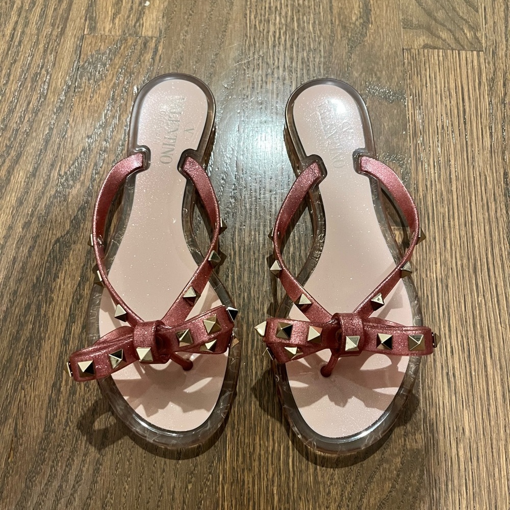 Valentino Rockstud Spike Flip Flops in Pink